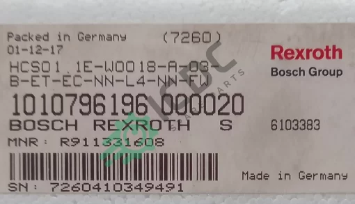 BOSCH REXROTH - R911331608 - HCS01.1E-W0018-A-03-B-ET-EC-NN-L4-NN-FW - Power Supply - ICDC-039401 - New